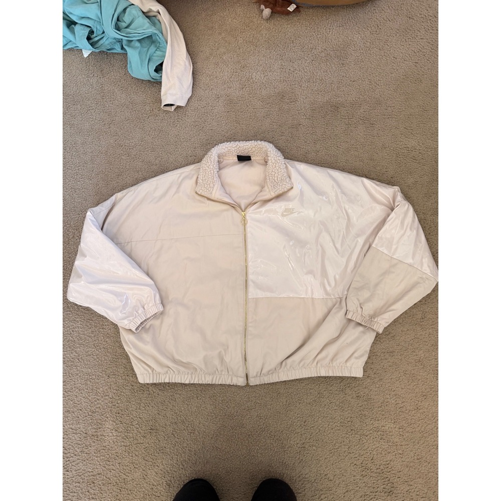 Nike Sportswear Oversized Mixed Media Sherpa Collar Jacket Cream XXL CZ1870-140
